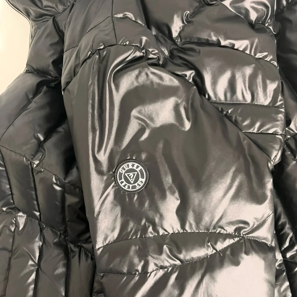 GUESS Womens Quilted Puffer Long Real Down‎ Winter Jacket Coat Black Large
